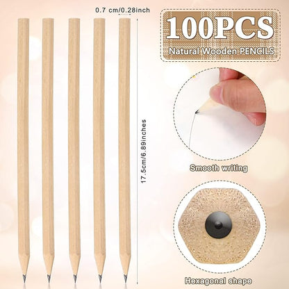 Fumete 100 Pieces Wooden Pencils Bulk No Eraser Hexagonal HB Graphite Unsharpened Natural Wood Pencils Without Erasers for Classroom School Home Office Drawing Sketching Learning