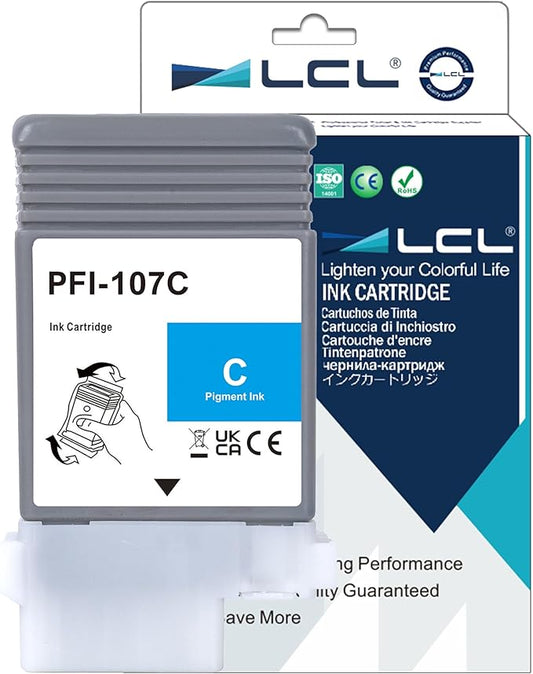 LCL PFI-107 Cyan 130-ml Ink Cartridge Replacement for Canon PFI-107 PFI-107C PFI107C for Canon ImagePROGRAF iPF670 iPF680 iPF685 iPF770 iPF780 iPF785 Printers (1-Pack)