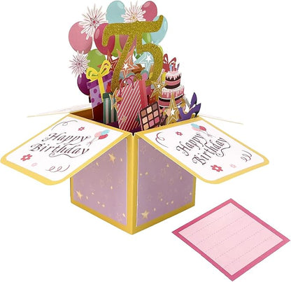 Asmallgf Sweet 75th Birthday Pop Up Card for Women Men, Surprise 75 Years Old Gift for Grandma Grandpa, Humorous 75 Bday 3D Greeting Card for Husband Wife, Best 75 Birthday Gift Idea for Mom Dad