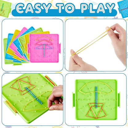 12 Pcs Double Sided Geoboard Mathematical Geoboards with Rubber Bands Math Manipulatives Toy for Geometry, 6.9 x 6.3 Inches