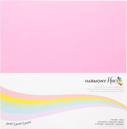 Cardstock 12 x 12 Paper Pack - 65lb Smooth Card Stock for Crafts, Cardmaking, Art Projects - 50 Square Scrapbook Sheets, 5 Assorted Colors - Double Sided with Solid Core, Pastel