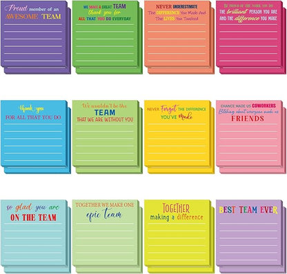 Yinder 24 Pcs Team Sticky Notes Team Appreciation Gifts Bulk Employee Coworker Inspirational Sticky Notes Pad Appreciation Gifts for Teacher Nurse Office Supplies 3 x 3''(Dark Color,Appreciation)