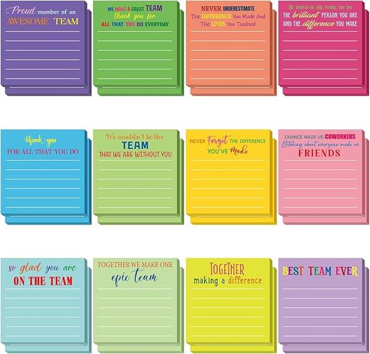 Yinder 24 Pcs Team Sticky Notes Team Appreciation Gifts Bulk Employee Coworker Inspirational Sticky Notes Pad Appreciation Gifts for Teacher Nurse Office Supplies 3 x 3''(Dark Color,Appreciation)