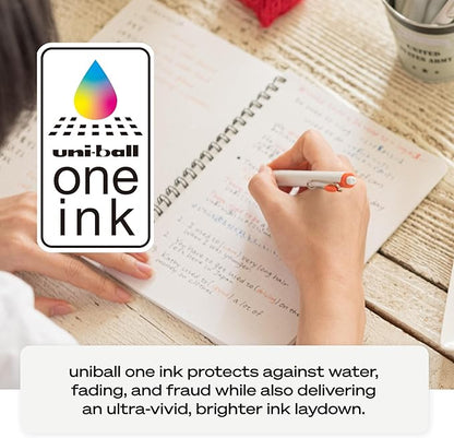 uniball uniONE Gel Pen, Retractable, Medium 0.7 mm, Black Ink, White Barrel, Dozen