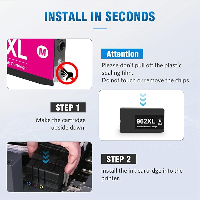 962XL Ink Cartridges 4 Color Pack Compatible Replacement for HP 962XL 962 Ink Work for HP OfficeJet Pro 9010 9013 9014e 9015e 9016 9018e 9019e 9020e 9022e 9023 9025e 9028e 9029 Printer