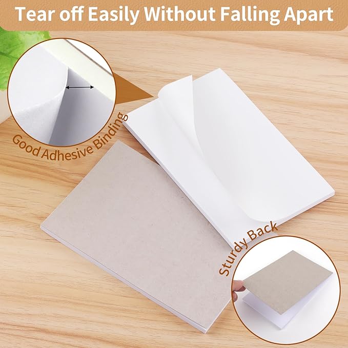 Note Pads 4x6 In, 10 Pack Blank Server Notepad, 50 Sheets Per Scratch Memo Pads for Grocery Shopping To Do Lists, Small White Paper for Writing Quick Notes Work Home Office