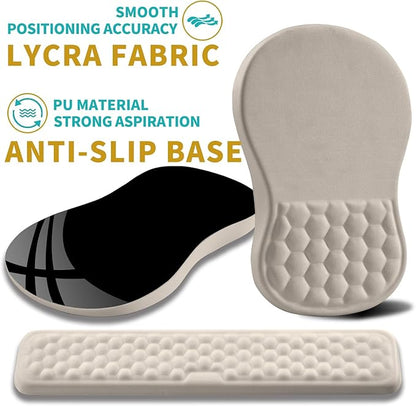 Hokafenle 2 in 1 Ergonomic Mouse Pad Wrist Support & Wrist Rest for Computer Keyboard Set, with Relieve Carpal Tunnel Pain Massage Bulge and Full Memory Gel Design (2In1 Set, Apricot)