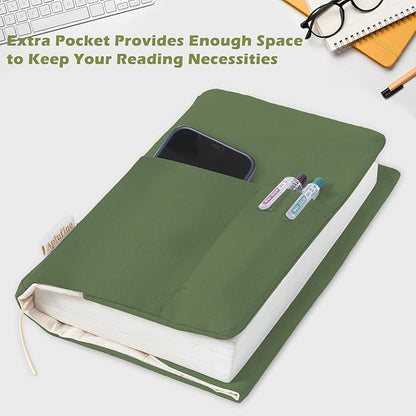 Canvas Book Covers, Washable Book Protector, Book Cover for Paperback Novels, Adjustable Book Cover for Hardcover with Pockets for Pen, Soft Cover Books, Book Lovers Gifts