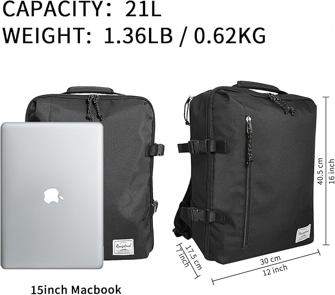 New Business Trip Backpack 21L Flight Approved Carry on Daypack 15-inch Laptop Notebook, Travel Commute Gym Sport, All Black