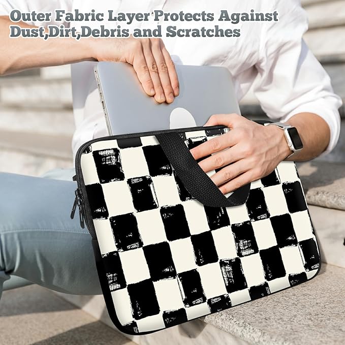 Universal Tablet Laptop Sleeve Case 10 inch, Black and White Checkered Slim Carrying Case Durable Handbag Travel Laptop Bag for 7 to 10-inch Laptops/Notebook/Kids Tablet/ipad/eBook Readers