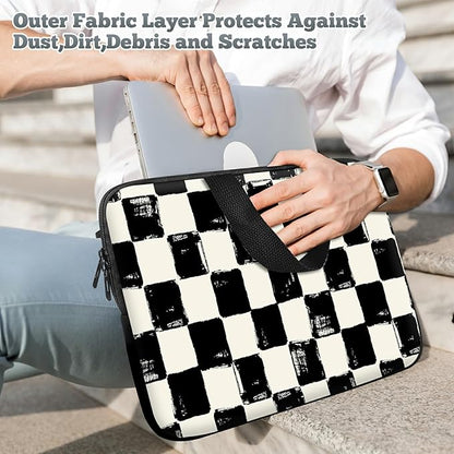 Universal Tablet Laptop Sleeve Case 10 inch, Black and White Checkered Slim Carrying Case Durable Handbag Travel Laptop Bag for 7 to 10-inch Laptops/Notebook/Kids Tablet/ipad/eBook Readers