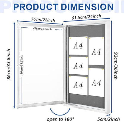 SWANCROWN Outdoor Lockable Gray Fabric Bulletin Board Shatter Resistant Display Cases Wall Mount Message Board with Swing Door,36x24 inches