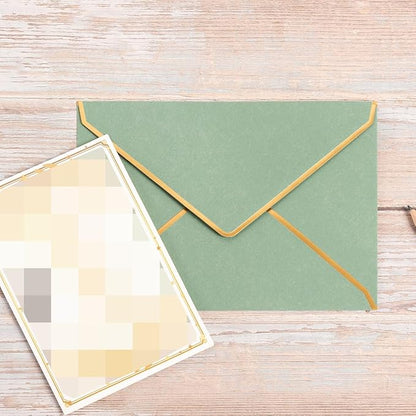 50 Pack A6 Envelopes Sage Green 4x6 Self-Adhesive V Flap Envelopes with Gold Border for Office, Greeting Card, Wedding, Graduation, Baby Shower, Parties, Invitations (Sage Green, 4x6)