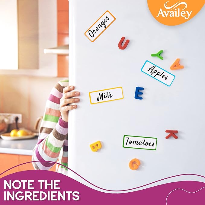 Availey 32 Pieces (4 x 1.8") - Colored Border Magnetic Dry Erase Labels - Reusable Strips for Classroom Home Office Garage Refrigerator - Blank Writable Erasable Cards Name Tags Students Locker Shelf