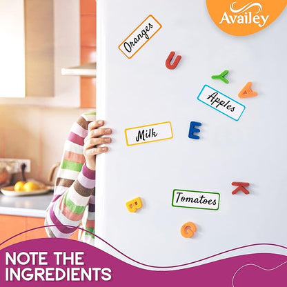 Availey 32 Pieces (4 x 1.8") - Colored Border Magnetic Dry Erase Labels - Reusable Strips for Classroom Home Office Garage Refrigerator - Blank Writable Erasable Cards Name Tags Students Locker Shelf