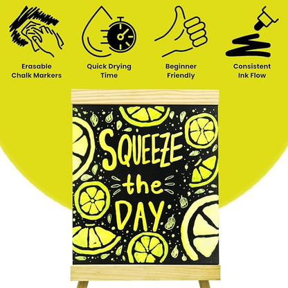 5 Yellow Chalkboard Chalk Markers - Yellow Dry Erase Markers for Blackboard, Chalkboard Signs, Windows, Glass | Variety Pack - Fine & Jumbo Size Ink Pen (1mm, 3mm, 6mm, 10mm, 15mm)