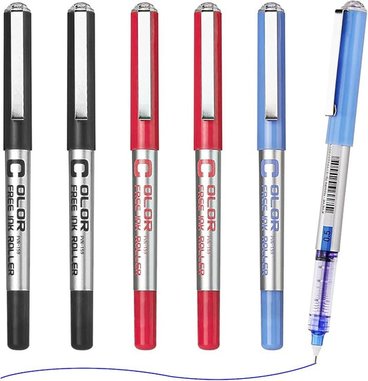EYEYE Needle Tip 0.5mm Rollerball Pens 6 Pack 3 Colors Roller Ball Pen Quick Dry Liquid Ink Pens Extra Fine Point Smooth Writing Pen for Journaling, Note Taking, Office, School Supplies