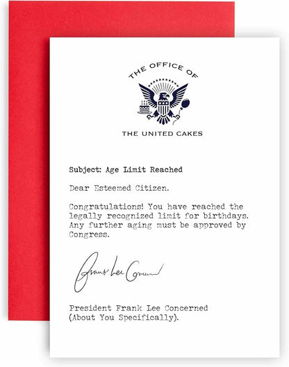 Huxters Funny Birthday Card for Him Men and Her Women You’ve reached legal Age Limit Letter - Fun Joke Greeting Card for Dad Brother Uncle Mom Sister Auntie - - 17 by 12cm (Age Limit Reached)