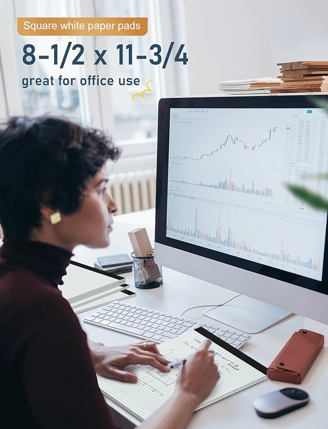 Graph Paper Pad 8.5 x 11, 24 Pack, 4x4 Graph Ruled, Grid Paper Pad 8-1/2" x 11", Blueprint Quadrille Pad, Easy Tears Off, Grid Pad Notebook 8.5 x 11, White 70 GSM Graft Paper, 30 Sheets/Pad