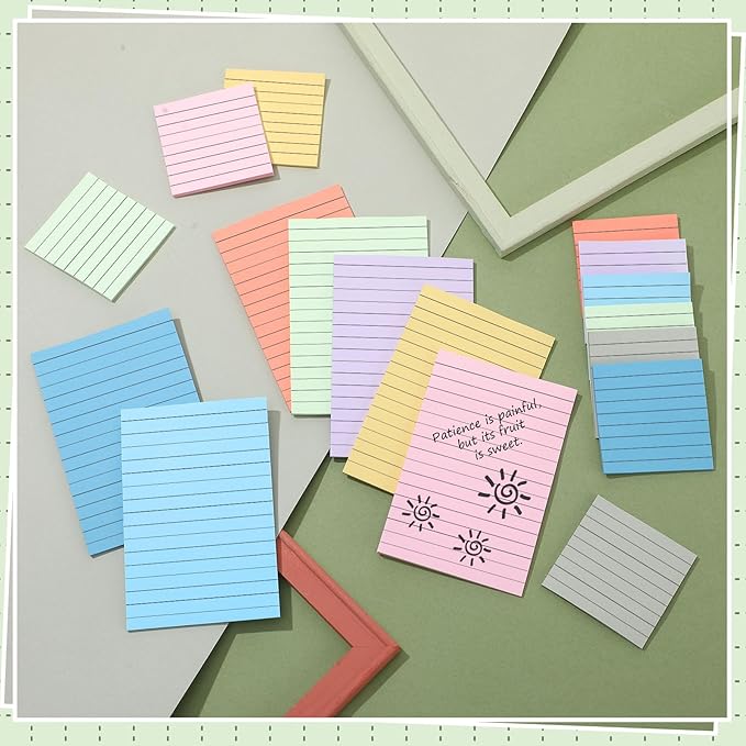 Yexiya 64 Pcs Lined Sticky Notes Self Stick Notes with Lines Bright Assorted Colors Sticky Notes for Home Office Products Post Memos, 1920 Sheets(4 x 6 Inch, 3 x 3 Inch,Fresh Color)