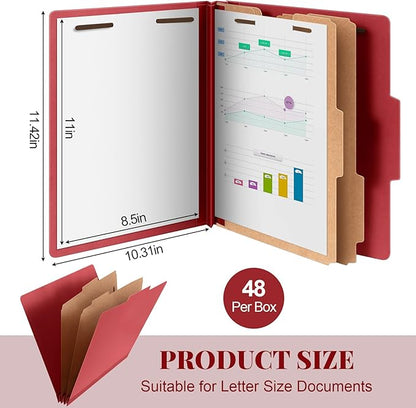 48 Pcs Classification Folders Bulk 2 Dividers File Folder with Fastener 2 Prongs Letter Size Pressboard Filefolders with 3.5 Inch Expansion for Organize Office Medical Document (Dark Red)