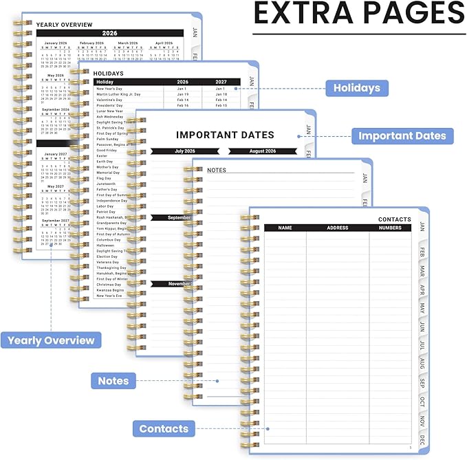 2026 Planner, Weekly and Monthly Calendar Planner, January 2026 - December 2026, Hardcover 2026 Calendar Planner Book with Tabs For Women & Men, Inner Pocket, Spiral Bound, Perfect for Office Home School Supplies - A4 (8.5" x 11"), Lavender