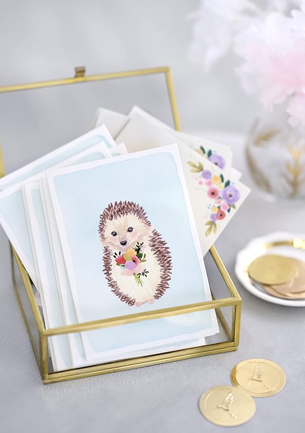 Papyrus Blank Cards with Envelopes, Hedgehog with Flower (14-Count)