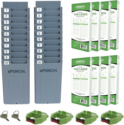 uPunch HN3540 Complete Small Business Start-Up Kit: AutoAlign Time Clock System with 400 Time Cards, 4 Ribbons & 2 Racks