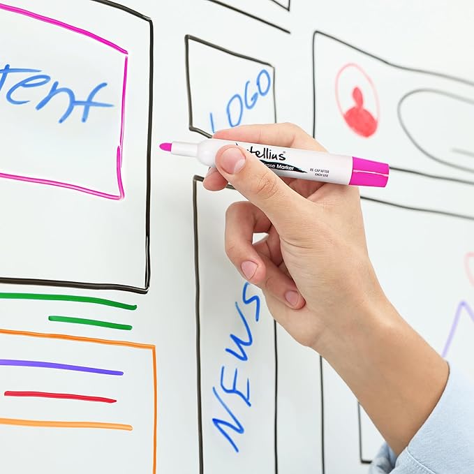 Artellius 120 Bulk Pack of Dry Erase Markers (12 ASSORTED COLORS W/ 21 EXTRA BLACK) - Thick Barrel - Perfect Pens For Writing on Whiteboards, Dry-Erase Boards, Mirrors, & All White Board Surfaces