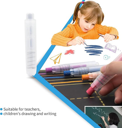 8-Pack Premium Transparent Chalk Holders - Teacher's Choice Easy Press Extension, Dust-Free Grip, Durable Plastic Shell for Classroom, Office, and Art Use