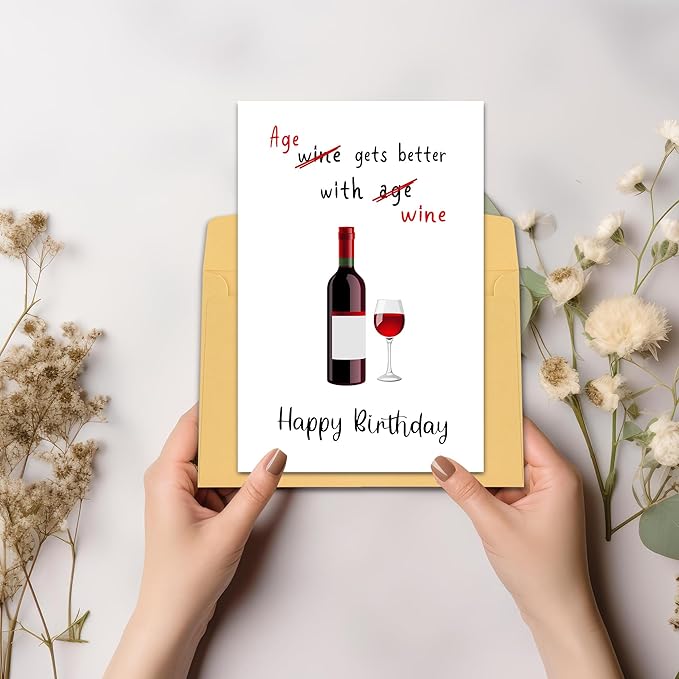 Funny Wine Birthday Card for Women Men - Age Gets Better With Wine, Humorous Birthday Card for Friends, Hilarious Birthday Card for Wife Husband