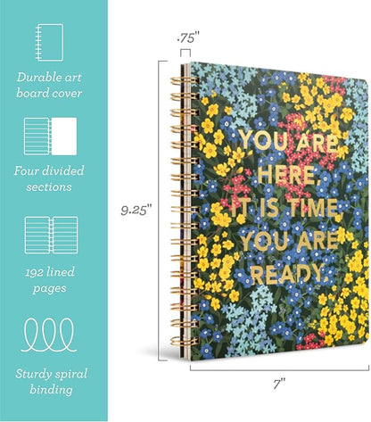 Compendium Spiral Notebook - You are here, it is time, you are ready. — A Designer Spiral Notebook with 192 Lined Pages, College Ruled, 7.5”W x 9.25”H