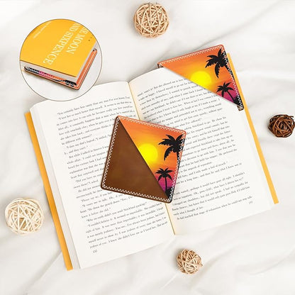 Personalized Leather Bookmarks, Fun & Cute Book Accessories for Reading Lovers, Unbreakable Page Markers for Women Men Girls Boys Student Teacher Kids Retirement Birthday Gifts (Sunset Sea)