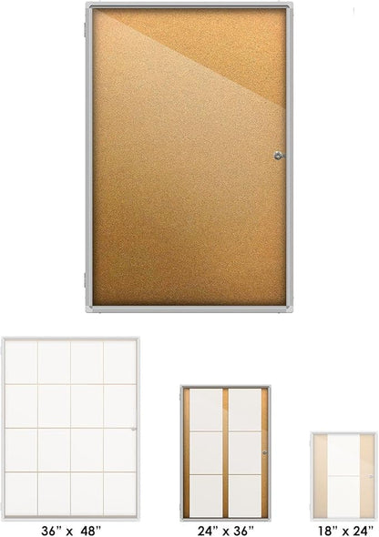 Thornton's Office Supplies Indoor Aluminum Frame Wall Mount Enclosed Cork Bulletin Board with Locking Door Lockable Noticeboard Display Case (24 x 36)