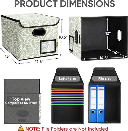 BALEINE File Organizer Box with Lid, Collapsible File Folder Organizer with Plastic Slide, Hanging File Folder Box for Office Document Storage (1 Pack, Antique Foliage)