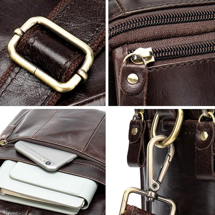 Hebetag Small Leather Sling Shoulder Bag Messenger Pack for Men Women Outdoor Travel Business