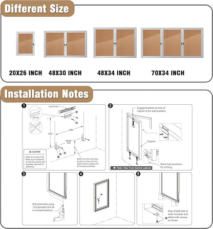 26"x20" Enclosed Bulletin Board, Outdoor Lockable Weather-Resistant Aluminum Cork Noticeboard for School & Office, Silver Frame w/Cork