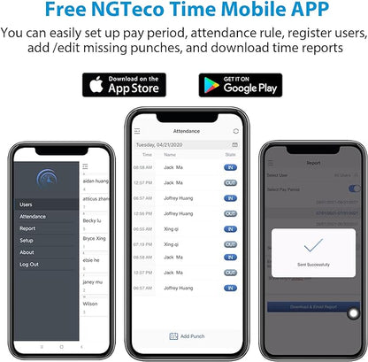 NGTeco Time Clocks for Employees Small Business, W3 2.4GHz WiFi Biometric Fingerprint Time Card Machine, Office Punch Clock Automatic in and Out with iOS/Android App No Monthly Fees