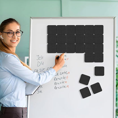 MaxGear Dry Erase Erasers, 24 Pack Magnetic Whiteboard Erasers for Classroom, Mini Whiteboard Cleaning Pads Bulk, Chalkboard Wiper Teacher Supplies for School, Office, Home （Black, 2 x 2 x 0.6 Inch