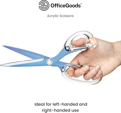 OfficeGoods 9” Stainless Steel Acrylic Scissors for Office and Home - Aesthetic and Sharp All Purpose Scissors, Perfect for Sewing, Arts and Crafts - Sapphire