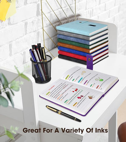 Purple A5 Lined Leather Journal Notebook for Men Women,5.9" X 8.4" Personalized Hardcover Journal with Pen,200 Pages 100 Gsm Thick Ruled Paper Daily Diary for Travel,Business,Work,Writing