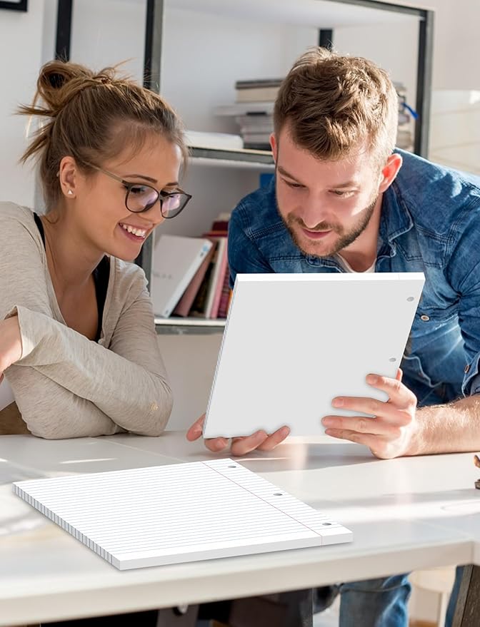 Loose Leaf Paper Lined Paper, 100 Sheets Notebook Paper, Binder Paper Wide Ruled, 8.5'' x 11'' Loose Leaf Notebook Paper, 3-Hole Punched Writing Paper, Filler Paper for 3-Ring Binder Note Paper, White