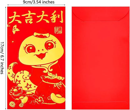 36PCS 2025 Snake Year Chinese Red Envelopes, 2025 Chinese New Year Red Envelopes, Hong Bao Red Packets Lucky Money Envelope for Spring Festival Wedding Birthday (Cute 12 Styles, Large)