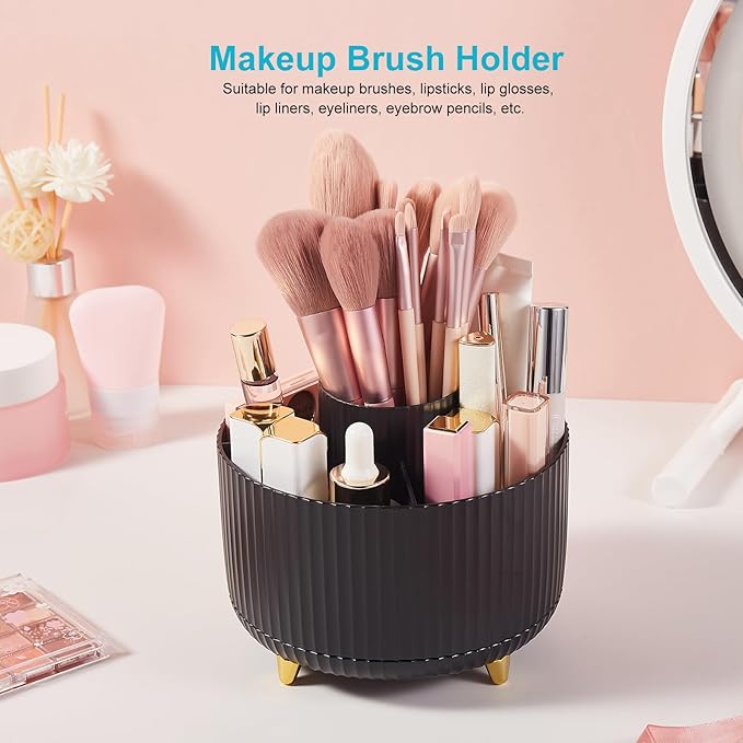 Desk Pencil Pen Holder, 5 Slots 360 Degree Rotating Pencil Pen Organizers Desk Organizers for Office Accessories Shool Supply Black