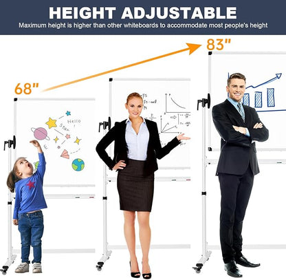 TANKEE Mobile Whiteboard 48 X 36 Inches Height Adjustable Large Standing White Board on Wheels, Rolling Double-Sided Magnetic Dry Erase Board for Office School Classroom Home