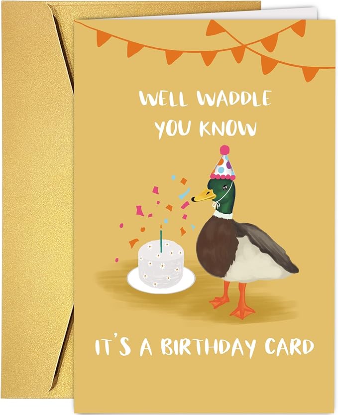 Supoeguk Cute Duck Birthday Card for Duck Lover, Funny Duck Pun Birthday Card for Him Her, Well Waddle You Know It's A Birthday Card
