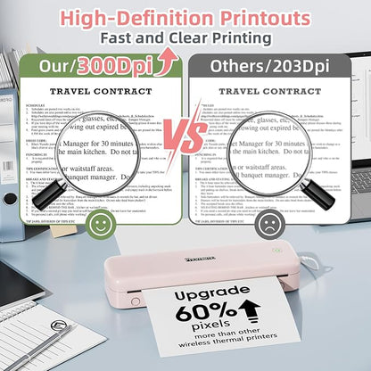Phomemo M834 (Upgraded) Portable Printer, Wireless Bluetooth Thermal Printer, Support Multi-Size Thermal Paper, Compatible with iOS, Android & PC, Mobile Printer for Travel, Office, School, Pink