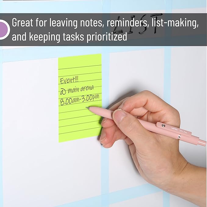 Mr. Pen Lined Sticky Notes - 3x4, 6 Pads, 60 Sheets/Pad, Vibrant Colors