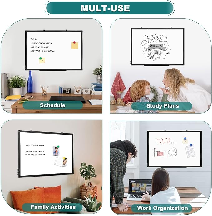 Double Sided Whiteboard, White Board for Wall Mounted 24''X18'' Magnetic Dry Erase Board with Black Aluminum Frame