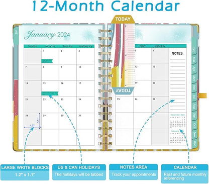 2024 Planner A5 Jan. 2024 - Dec. 2024 Calendar Monthly Planners with Monthly with Tabs Stickers Julian Dates for Teacher School Office - Colored Stripes EYROZILL